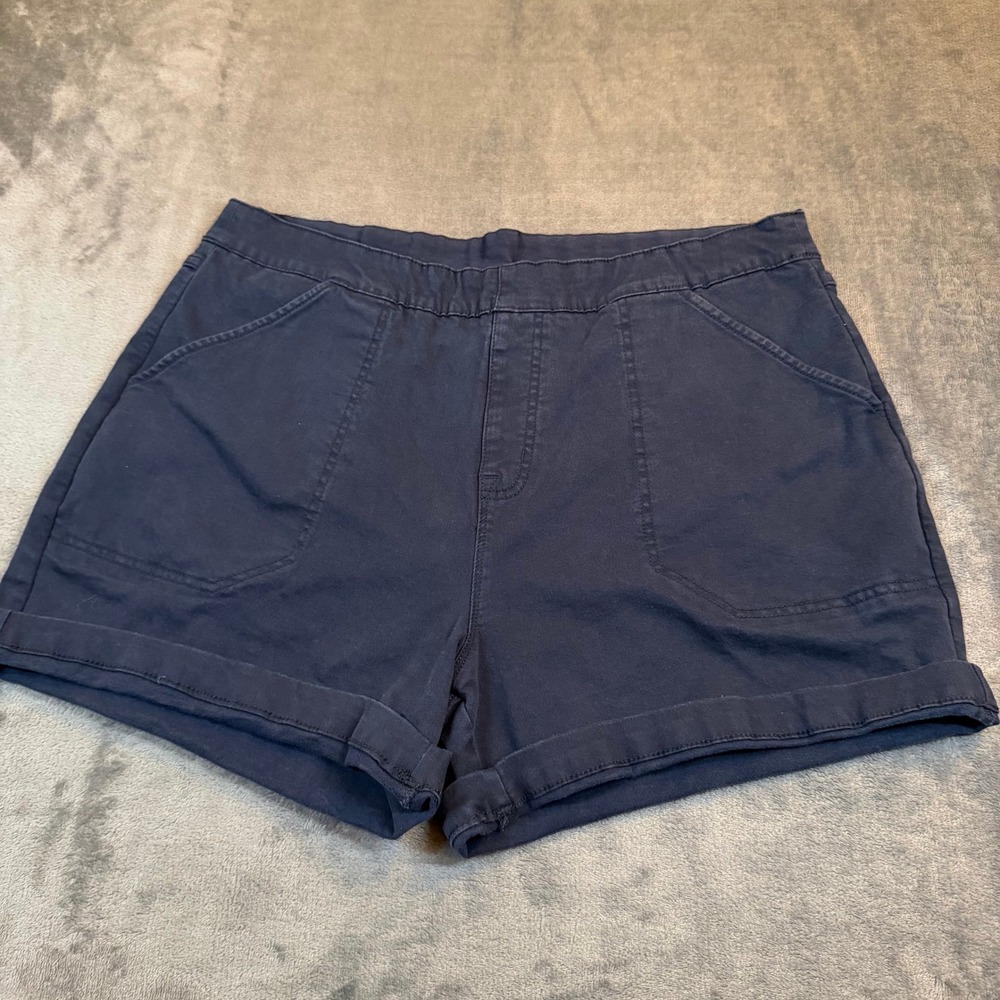 Nautica Jeans Chino Shorts Womens Extra Large Navy Blue Elastic Waist Stretch